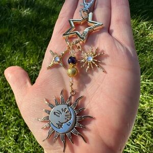 Gold and Silver Sun and Star Celestial Bag Charm Artisan Made New